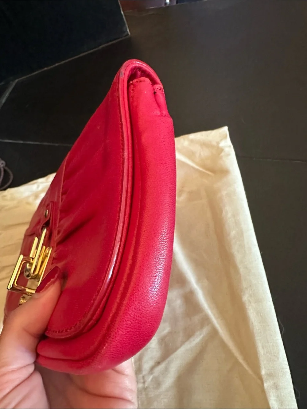 Michael Kors Hot Pink Leather Clutch with Gold-Tone Lock